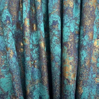 Trésors Turquoise Rideaux Jacquard de Luxe Bleu Canard & Or 2