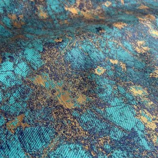 Trésors Turquoise Rideaux Jacquard de Luxe Bleu Canard & Or 4