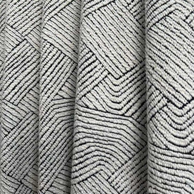 Tissage Chuchotement Géométrique Noir & Blanc Chenille de Laine Lourde Rideau 1
