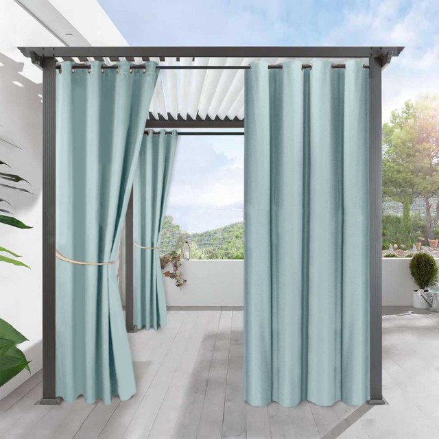 Del Mar Imperméable Anti-Lumière Bleu Clair Lin Style Rideau d'Extérieur 1