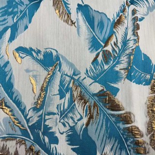 Feuille de Banane Bonheur Rideaux Tropicaux Bleu Canard et Or 8