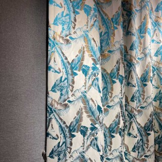 Feuille de Banane Bonheur Rideaux Tropicaux Bleu Canard et Or 1