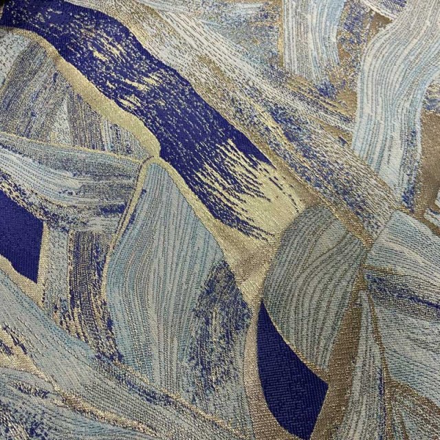 Dreamscape Luxury Jacquard Abstrait Bleu et Or Rideaux 1