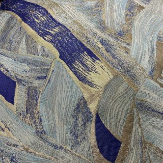 Dreamscape Luxury Jacquard Abstrait Bleu et Or Rideaux 1