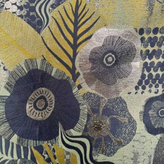 Tenture florale moderne jaune et or aux tons terreux 2