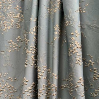 Bouquet Printanier 3D Jacquard Bleu Pastel et Or Rideaux Floraux Abstraits 3