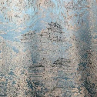 Temple Tranquility Jacquard Chinoiserie Bleu Floral Rideau 4