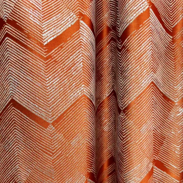 Zigzag Symphonie Chevron Orange Faux Soie Moderne Rideaux Géométriques 1