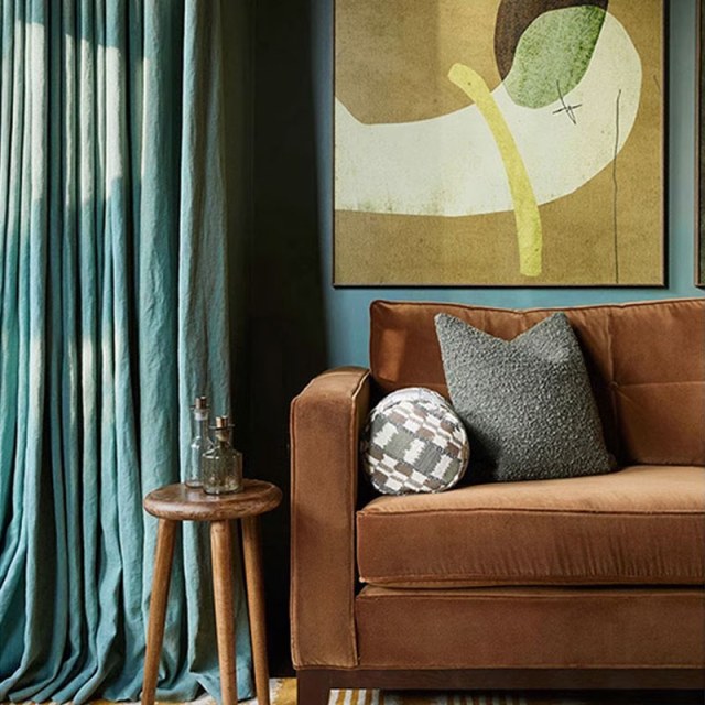 Linen Touch Teal Turquoise Green Rideau 1