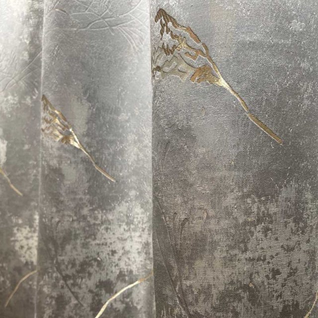 Lunar Gold Luxury Jacquard Abstrait Gris Floral Rideau 1