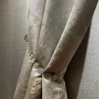 Lunar Gold Luxury Jacquard Abstrait Gris Floral Rideau 3