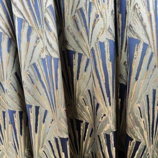Brise Dorée Bleue et Or, Rideaux Géométriques Art Déco