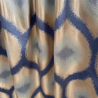 Ikat Ogee Luxury Jacquard Bleu et Or Rideaux Géométriques
