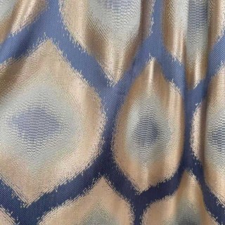 Ikat Ogee Luxury Jacquard Bleu et Or Rideaux Géométriques 2