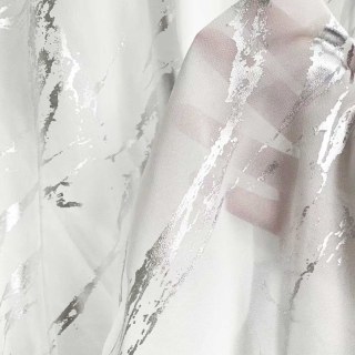 Rideaux en Voile Abstrait Marbre Lunaire Blanc et Argent