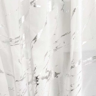 Rideaux en Voile Abstrait Marbre Lunaire Blanc et Argent 2