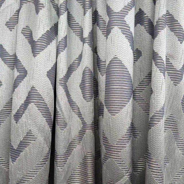Luxe Labyrinth Argent et Bleu Rideaux Géométriques 1
