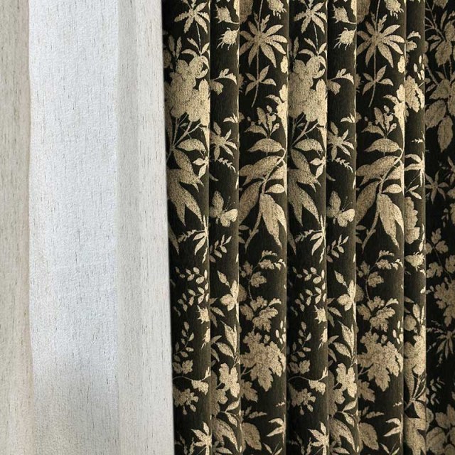 Midsummer Night Vert Olive Foncé Rideaux Floraux en Chenille 1