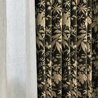 Midsummer Night Vert Olive Foncé Rideaux Floraux en Chenille