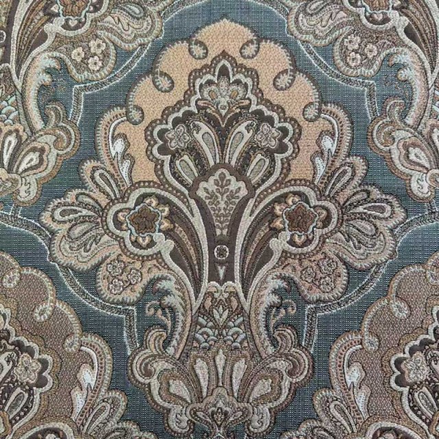 Rideaux damassés bleu et marron d'une élégance royale 1