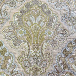 Régale Élégance Jacquard Crème et Vert Olive Rideau Damassé
