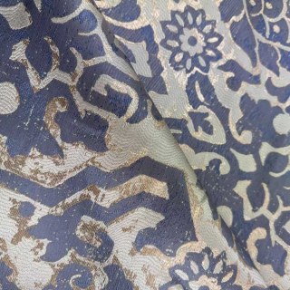 Royal Indigo Luxury Jacquard Bleu et Or Rideaux Floraux 3