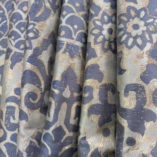 Royal Indigo Luxury Jacquard Bleu et Or Rideaux Floraux