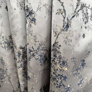 Starlit Bloom Rideaux floraux jacquard de luxe argent et bleu