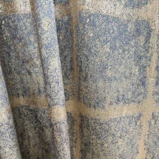 Rideaux à carreaux géométriques bleu brumeux effet vieilli