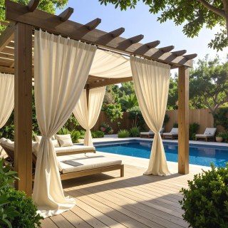 Malibu Rideau d'extérieur imperméable en sergé Beige Crème
