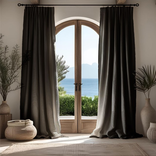 Shabby Chic Charbon Gris Rideau en Lin 100% Flax 1
