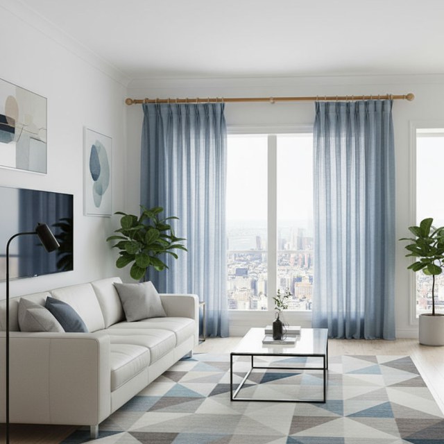 Une Touche de Brume Ensoleillée Rideau Voile Bleu 1