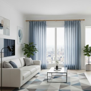 Une Touche de Brume Ensoleillée Rideau Voile Bleu
