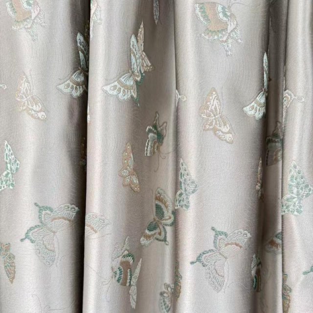 Papillon Ballet Jacquard Crème Rideau Floral Satiné 1