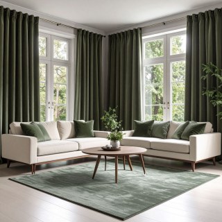 Double Plush Dark Olive Green Chenille Blackout Rideau occultant en chenille vert olive foncé et double peluche 3