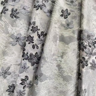 Moonlit Garden Argent et Noir Rideau Floral Jacquard 3D 2