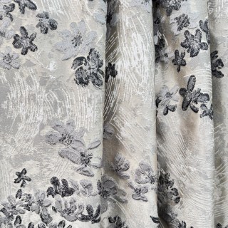 Moonlit Garden Argent et Noir Rideau Floral Jacquard 3D