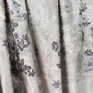 Moonlit Garden Argent et Noir Rideau Floral Jacquard 3D 3