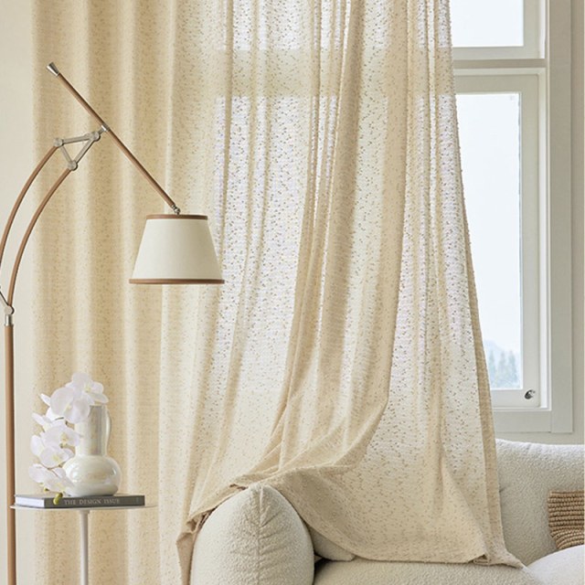 Rideau en tulle à mailles scintillantes beige mocha inspiré du tweed à vagues plissées 1