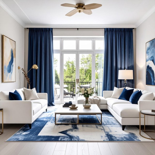 Rideaux de velours bleu marine lustré 1