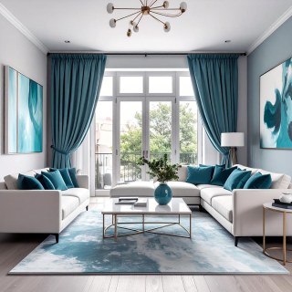 Rideaux de velours bleu canard et lustré 2