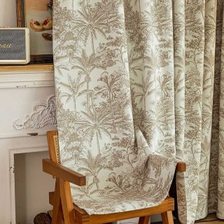 Tropica Vintage Mocha Brown Chenille Toile de Jouy Rideaux