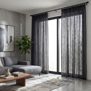 Une Touche de Soleil Voilage Semi-Transparent Noir Lourd Rideau en Tulle