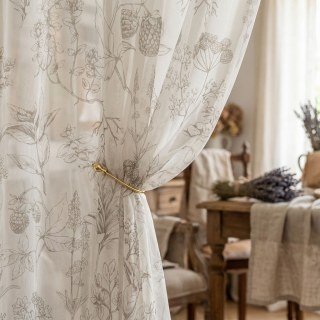 Berry Meadow Mocha Brun Fleurs Voile Rideaux 2