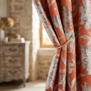 Blossom Tapisserie Terre Cuite Orange Satin Floral Rideaux 3
