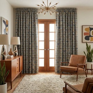 Circle Vibe Moderne du Milieu du Siècle Multicolore Gris Géométrique Chenille Rideau Occultant 2