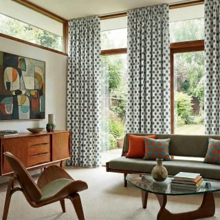 Dottie Délice Mid Century Modern Dusky Teal Polka Dot Chenille Rideau 4