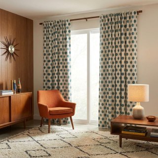 Dottie Délice Mid Century Modern Dusky Teal Polka Dot Chenille Rideau 2