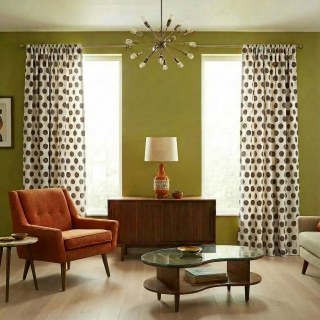 Dottie Délice Mid Century Modern Taupe Vert Polka Dot Chenille Rideau 5