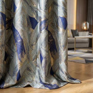 Dreamscape Luxury Jacquard Abstrait Bleu et Or Rideaux